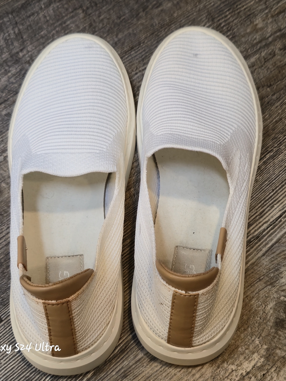 UGG White and Tan Slip-On Sneakers